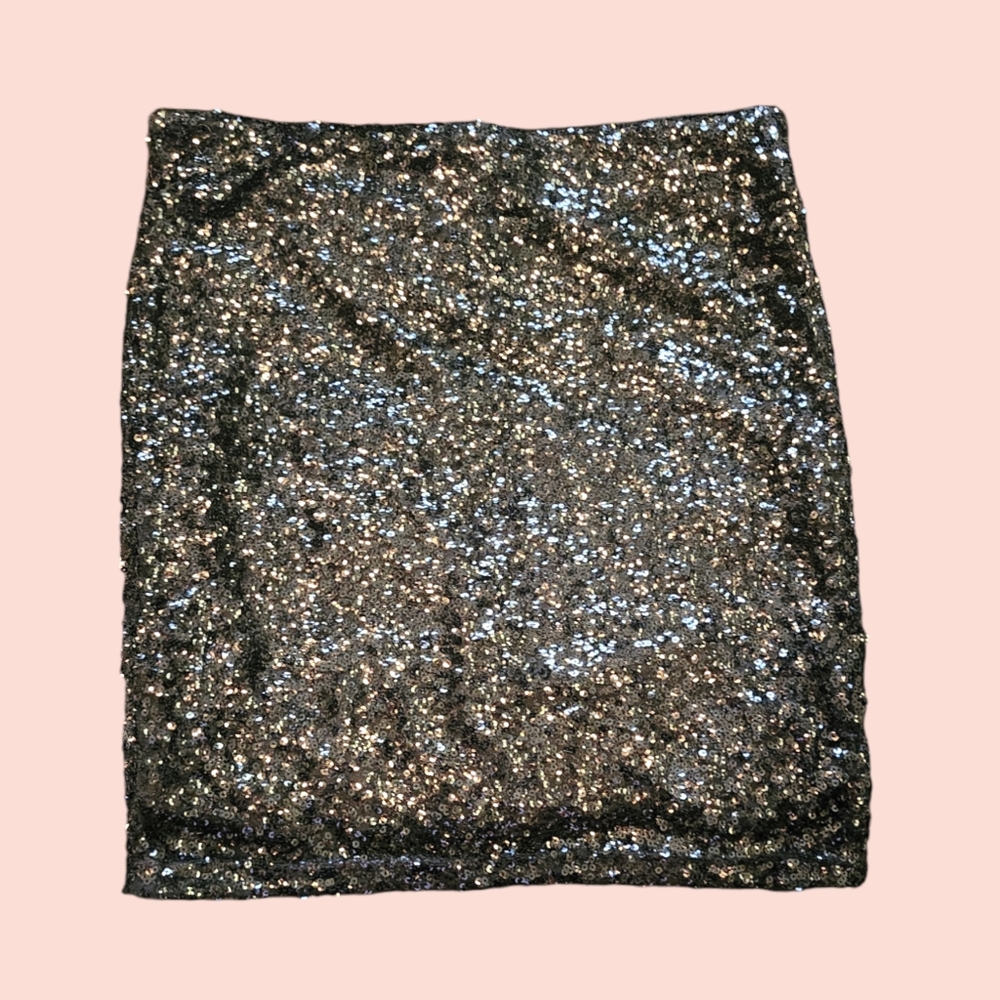 Medium Black Mini Sequin Elastic Pencil Skirt